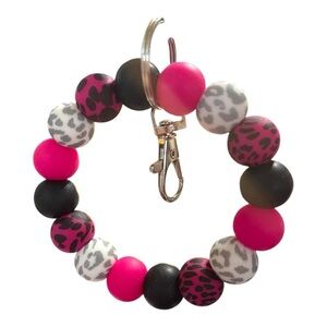 Pink & Leopard Beaded Bracelet Keychain